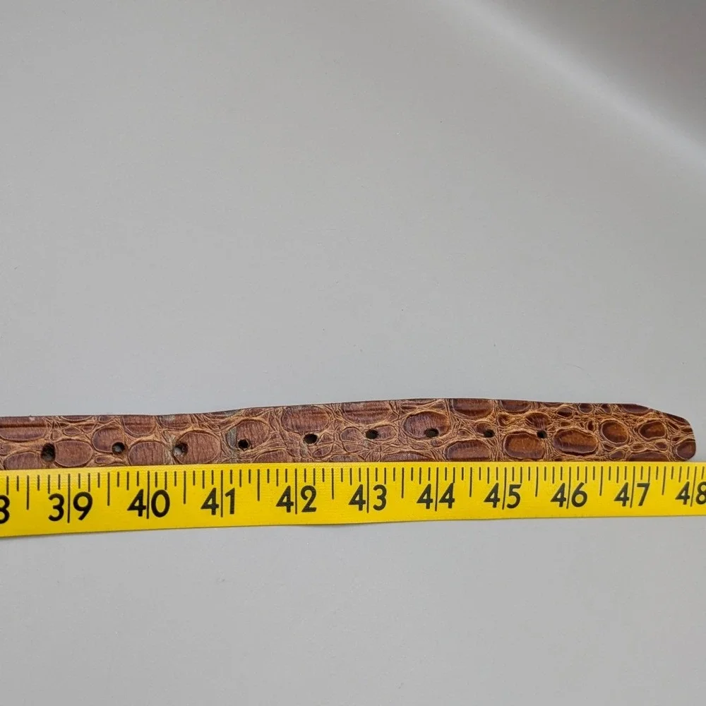 Vintage Swank Mens Brown Saddle Leather Belt Croc-Embossed 1